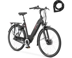 Amslod Newton F-LV Elektrische Fiets - Maat L (58 cm) - Jet Black - 540Wh accu + ABUS Iven Chain 8210 110cm slot - Comfort Flow collectie