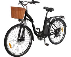 DYU C6 elektrische fiets - 36V 12,5Ah - 250W-motor - 6 modi - 26 inch banden - ondersteunde pedalen - Smart City elektrische fiets - zwart