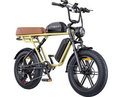 ENGWE M1 elektrische fiets, 250W motor, 48V 15.6Ah+13Ah accu, 20*4.0 inch dikke band, 25 km/h max snelheid, 170km actieradius, hydraulische schijfremmen, dubbele vering, Shimano 7 versnellingen, LCD scherm - Geel