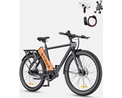 ENGWE P275 Pro City elektrische fiets, 27,5 '' spaakbanden, 250 W Bafang borstelloze middenmotor, automatische versnellingspook met 3 niveaus, 36 V 19,2 Ah batterij, maximaal bereik van 260 km, hydraulische schijfrem voor en achter - zwart-oranje