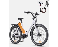 ENGWE P275 ST Urban elektrische fiets, 250W borstelloze middenmotor met koppelsensor, 36V 19,2Ah accu, maximaal bereik van 260 km, hydraulische schijfrem, 27,5'' spaakbanden, SHIMANO 9-speed - Wit Oranjeit