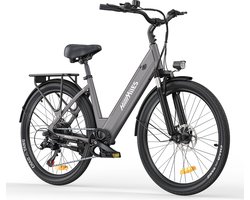 Hillmiles Milecity 1 Elektrische fiets - Actieradius 80km - Verwijderbare batterij 36V13Ah - Motor 250W - Shimano 7 versnellingen - 26 Inch City Commuter EBike - Grijs