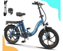 Hitway BK6S Elektrische Fiets | Opvouwbare E-bike | 20 Inch Fatbike | 12AH | 25km/h | 7 Versnellingen | Blauw