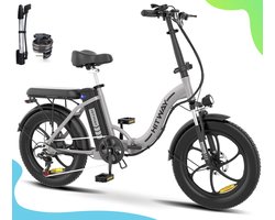 Hitway BK6S Elektrische Fiets | Opvouwbare E-bike | 20 Inch Fatbike | 12AH | 25km/h | 7 Versnellingen | Zilver