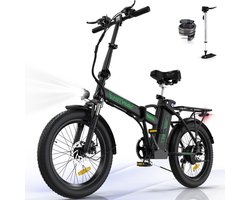 Hitway Elektrische Fiets BK11 | E-bike | 250W Motor | Fat Tire | 11,2Ah | 20 Inch | Zwart/Groen