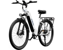 Onesport OT05 Elektrische fiets 27,5” Aluminium frame 36V 18,2Ah Batterij 25km/h ANANDA 250W Motor Koppelsensor Shimano 7 versnellingen 60-120KM Max Bereik Olieschijf 100kg Max Belasting - Wit