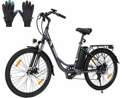 Touroll B1 Electric City Bike, 250W Motor, 45Nm Torque, 26"x1.95" Tire, 36V 15.6Ah Battery, 90km Max Range, 7-Speed Shimano Gear 5 Assist Levels 6km/h Walk Mode, Mechanical Shock Absorber IPX4 - Black