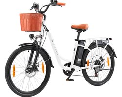 TTGO YY-26ST elektrische fiets, 250W motor, 36V 14.5AH accu, 26*1.95-inch banden, 25km/h max snelheid, 100km max actieradius, schijfrem, SHIMANO 6 versnellingen, LED-display - Wit