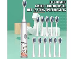 Allernieuwste.nl® Elektrische Kinder Tandenborstel Set - Wit - Met 12 Zachte Opzetborstels - Batterij