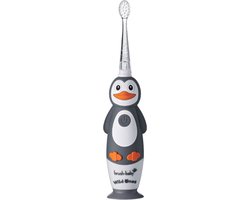 Brush-Baby Elektrisch Oplaadbare Kindertandenborstel Wildones Percy de Penguin 0-10 Jaar 3 opzetborstels 2 poetsstanden Timer&Pulse Disco licht Zuignapvoet