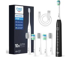 JTF Sonic P100 elektrische tandenborstel Zwart - Inclusief 6 opzetborstels - USB-C oplaadbaar - Ingebouwde 2 minuten smart timer - 5 poetsstanden - Elektrische tandenborstels