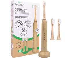 Optismile Natural Elektrische Tandenborstel Bamboe - 2 Opzetborstels - 4 Poetsstanden - 3 Standen