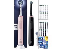 Oral B Pro 3 3900 Duo - Groot startpakket - Zwart en Roze Elektrische tandenborstel - 20 x Cross Action Pro opzetborstels - (10x zwart en 10 x wit) + 4x oral b tandpasta.