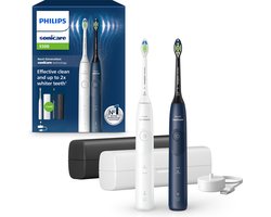 Philips Sonicare 5500 Series - Elektrische Tandenborstels - Wit & Blauw Duopack – 2 Reisetuis - Wittere tanden - HX7119/01