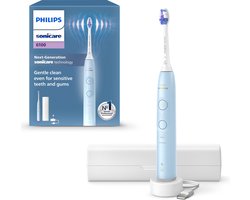 Philips Sonicare 6100 series - Elektrische Tandenborstel – Lichtblauw - Sensitive opzetborstel – Reisetui - Gevoelige tanden - HX7406/02