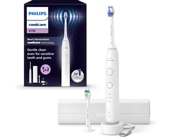 Philips Sonicare 6100 Series - Elektrische tandenborstel - Wit -Extra Optimal White Opzetborstel - Reisetui - Gevoelige tanden- HX7410/02