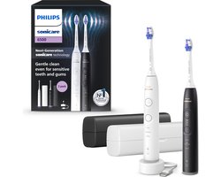 Philips Sonicare 6500 Series - Elektrische Tandenborstel - Zwart & Wit - Duopack - Reisetui - Gevoelige tanden - HX7419/01