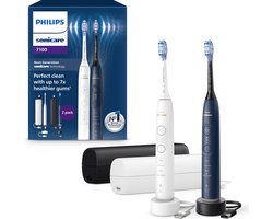 Philips Sonicare 7100 series - Elektrische Tandenborstel - Wit & Blauw - Duopack - Reisetui - Gezonder tandvlees - HX7429/01