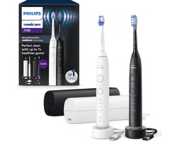 Philips Sonicare 7100 Series - Elektrische Tandenborstels - Wit & Zwart - Duopack – Reisetui - Gezonder tandvlees - HX7429/02