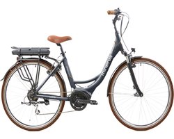 Minerva E-Power Elektrische Stadsfiets 28 Inch - Middenmotor - E-bike 49 cm - Damesfiets - 9 Versnellingen - V-Brakes - Zwart