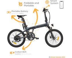 ADO E-bike A20 Air Elektrische Fiets | vouwfiets | Lichtgewicht (16-18 kg) | 25 km/u |100 km Actieradius | 250W Motor | Samsung-batterij | Aluminium Frame voor Recreatieve Activiteiten | Grijs