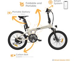 ADO E-bike A20 Air Elektrische Fiets | vouwfiets | Lichtgewicht (16-18 kg) | 25 km/u |100 km Actieradius | 250W Motor | Samsung-batterij | Aluminium Frame voor Recreatieve Activiteiten | Ivory