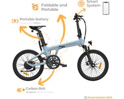 ADO E-bike A20 Air Elektrische Fiets | vouwfiets | Lichtgewicht (16-18 kg) | 25 km/u |100 km Actieradius | 250W Motor | Samsung-batterij | Aluminium Frame voor Recreatieve Activiteiten | Pastel Blauw