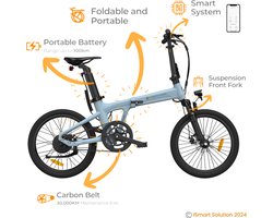 ADO E-bike Air A20S Elektrische Fiets | vouwfiets, e-bike | met 75-100 km Actieradius | 25 km/h Maximale Snelheid | Hydraulische Schijfremmen | Krachtige Samsung-batterij | Met Verende Voorvork | Iovry blue (Blauw)