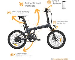 ADO E-bike Air A20S Elektrische Fiets | vouwfiets | met 75-100 km Actieradius | 25 km/h Maximale Snelheid | Hydraulische Schijfremmen | Krachtige Samsung-batterij | Met Verende Voorvork | Grijs