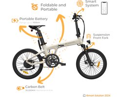 ADO E-bike Air A20S Elektrische Fiets | vouwfiets | met 75-100 km Actieradius | 25 km/h Maximale Snelheid | Hydraulische Schijfremmen | Krachtige Samsung-batterij | Met Verende Voorvork | Ivory wit