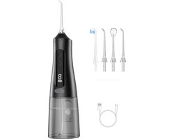 Digitale Elektrische Waterflosser - Inclusief 4 Opzetstukjes - Draadloze Monddouche - 9 Standen - Flosser Draadloos - 350ml - Zwart