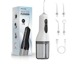 Draadloze oplaadbare elektrische waterflosser - 3 comfortabele standen (Sterk, Zacht en Pulserend) - 360° Roteerbaar opzetstuk - Inclusief USB Oplader - Wit