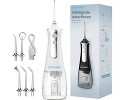 Dutchers.® Waterflosser - Monddouche - Elektrisch Flosapparaat - Draadloos en USB Oplaadbaar - 5 Opzetstukken - Wit