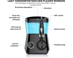 Elektrische Waterflosser, monddouche, tandenreiniger met 10 drukniveaus en 8 sproeiers, IPX7 waterdicht, 600ml orale irrigator voor thuis