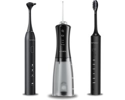 HAIDU Pro Flow Waterflosser + Elektrische Tandenborstel + Elektrische Tongschraper Flosser – Mondverzorging – Flosapparaten – Zwart