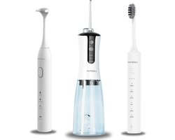 Haidu Pro Flow Waterflosser + Elektrische Tandenborstel + Tongschraper Flosser – Monddouche – Flosapparaten – Wit