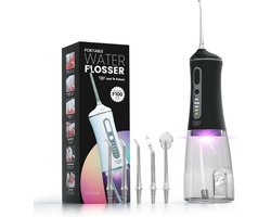 JTF UV Function F100 Water flosser Zwart- Waterflosser draadloos - 5 opzetstukken - Monddouche