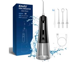 Knutz®-Draadloze Waterflosser en Monddouche – Elektrisch Flosapparaat met 4 Opzetstukken – Oplaadbaar en Zwart voor Perfecte Mondverzorging