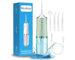 Montzys® Waterflosser met 4 Opzetstukjes - Groen - Elektrische Tandenflosser - Monddouche - Mondverzorging - Flosapparaten - Tongreiniger