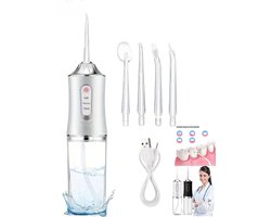 ORAL IRRIGATOR || Waterflosser Draadloos en Draagbaar - Monddouche - Flosapparaat - Elektrische Monddouche - Met 4 opzetstukjes - Flosapparaat - 3 Modus - Tandenflosser - Draadloos en USB Oplaadbaar - Tongreiniger - Kleur: Wit