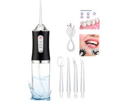 ORAL IRRIGATOR || Waterflosser Draadloos en Draagbaar - Monddouche - Flosapparaat - Elektrische Monddouche - Met 4 opzetstukjes - Flosapparaat - 3 Modus - Tandenflosser - Draadloos en USB Oplaadbaar - Tongreiniger - Kleur: Zwart