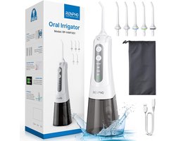 RENPHO draadloze monddouche, tandheelkundige waterflosser voor tanden, 300ML draagbare waterdichte USB oplaadbare flosser, 4 modi met doe-het-zelf, 5 jettips, tandenreiniger voor thuisreizen