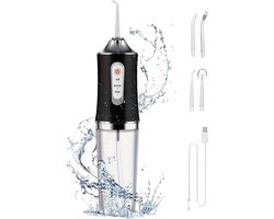 WaterFlosser Draadloos || Reinigt En Flost Effectief || USB-oplading || Geschikt Voor Mondverzorging Thuis En Reizen || Tandreiniger Met 4 opzetstukken || Draagbare monddouche | Zwart