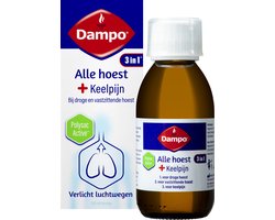 Dampo 3 in 1 Alle Hoest + Keelpijn - Bij droge en vastzittende hoest - Bij keelpijn - Verlicht de luchtwegen - Hoestdrank - Medisch hulpmiddel - 150 ml