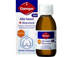 Dampo 3 in 1 Alle hoest + Weerstand - Bij droge en vastzittende hoest - Vitamine C ondersteunt de weerstand - Verlicht luchtwegen - Hoestdrank - Medisch hulpmiddel - 150 ml