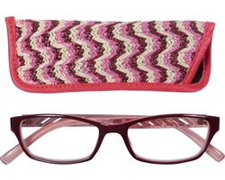 Lilly&June Leesbril Donkerrood/Roze +2 - Met Bijpassend Etui