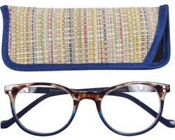 Lilly&June Leesbril Havana/Blauw met Metalen Scharnier +1.5 - Met Multikleur Etui