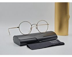 Unisex - leesbril +1,5 met brillenkoker en doekje / ronde bril met sterkte / 013047 +1.5 leesbril / goud / veerscharnierende tempels / montuur van metaal / lunettes de lecture / Aland optiek / leesbrillen dames / bril heren