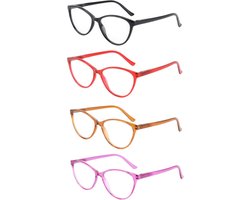 XYZ Eyewear Set van 4 Leesbrillen +1.50 - Dames - Heren - Leesbrillen - Trendy - Lees bril - Leesbril met sterkte - Voordeel - Cateye - Met sterkte +1.50