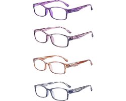 XYZ Eyewear Set van 4 Leesbrillen +1.50 - Dames - Heren - Leesbrillen - Trendy - Lees bril - Leesbril met sterkte - Voordeel - Dierenprint - Met sterkte +1.50